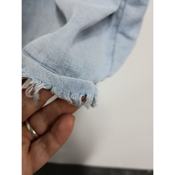 Fate Womens BOHO Shirt Small Blue Chambray Oversized Lantern Sleeve Button Up - Picture 6 of 11